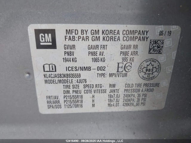 Buick luv: mfi, variable valve timing, alum, e85 max 2019 KL4CJASB3KB935559 Image 9