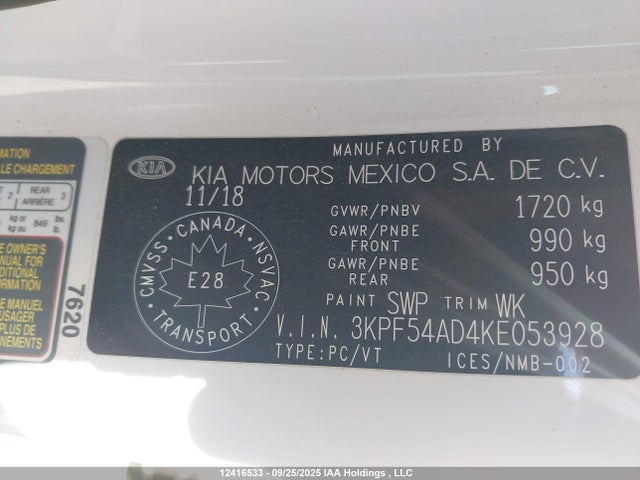 3KPF54AD4KE053928 KIA FORTE EX