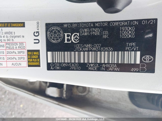 JTDKAMFP9M3182836 Toyota 2zr-fxe, 1nm+1sm