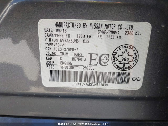 Продажа на аукционе авто 2018 Infiniti Q50, vin: JN1EV7AR8JM611839, номер лота: 12416800