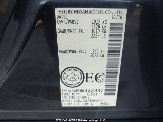 1N4AL3AP5HN322937 Nissan Altima