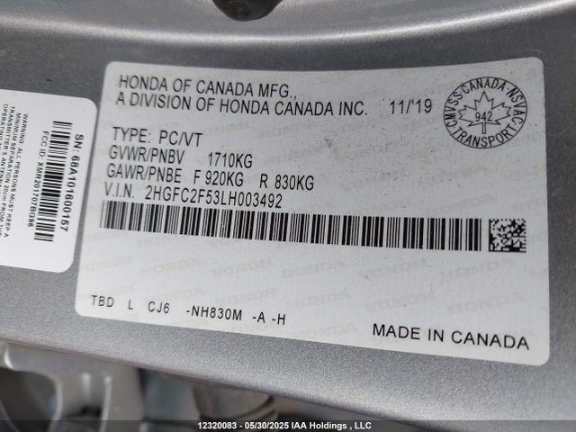 Honda k20c2 2020 2HGFC2F53LH003492 Image 9