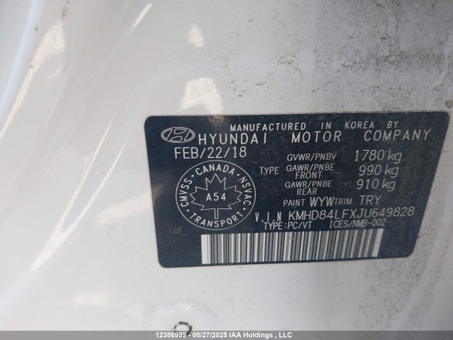 KMHD84LFXJU649828 Hyundai mpi nu