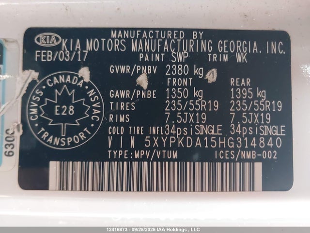 KIA Sorento 2017 5XYPKDA15HG314840 Image 19