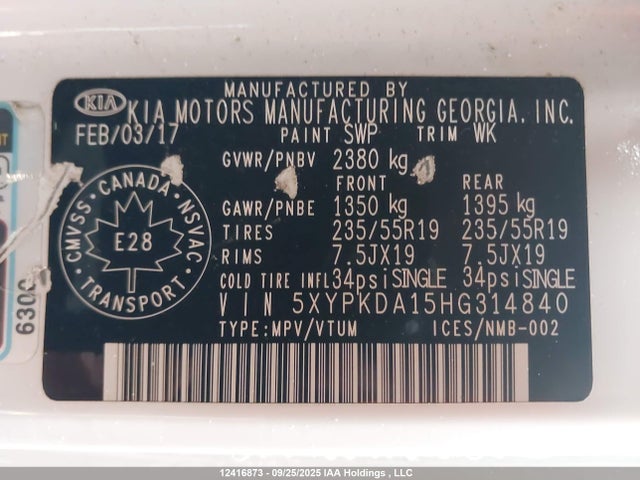 KIA Sorento 2017 5XYPKDA15HG314840 Image 9