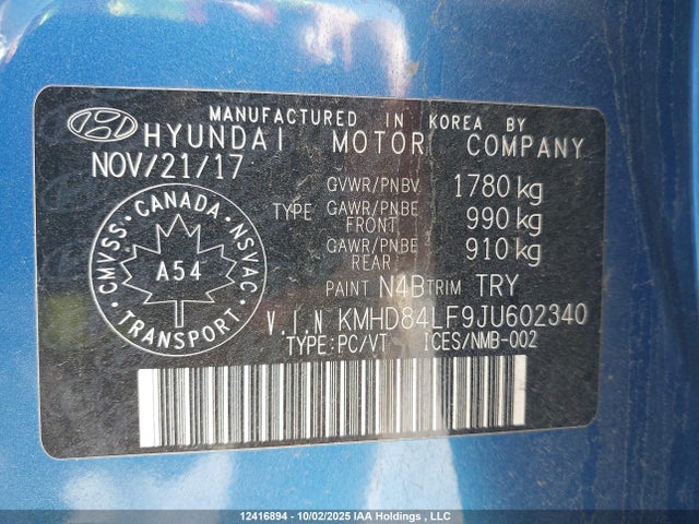 KMHD84LF9JU602340 Hyundai Elantra