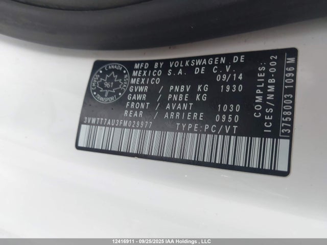 3VWTT7AU3FM029977 Volkswagen 2015