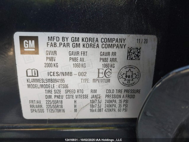 KL4MMESL5MB094195 Buick l3t - l3, sidi, vvt, alum