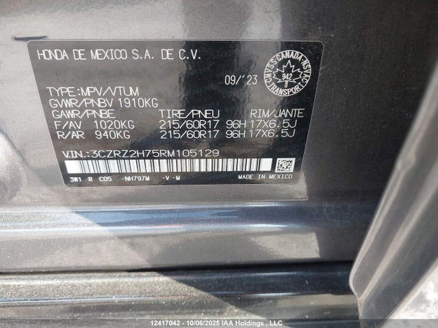 3CZRZ2H75RM105129 Honda k20z5