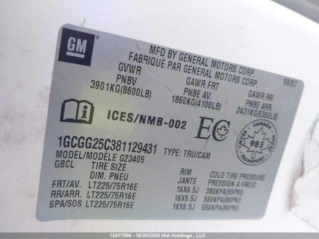 Aukcja sprzedaży 2008 Chevrolet Express Standard, vin: 1GCGG25C381129431, numer aukcji: 12417066