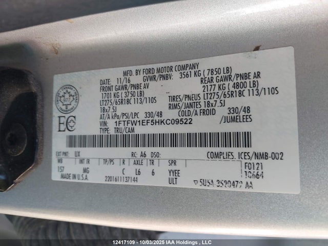 1FTFW1EF5HKC09522 Ford 5.0l-4v