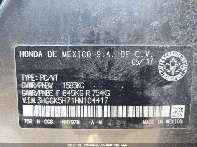 3HGGK5H71HM104417 Honda l15b1/l15b3