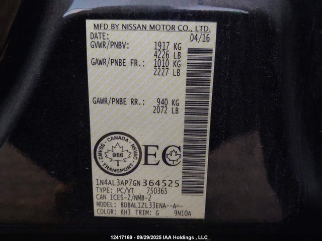 Nissan 2016 2016 1N4AL3AP7GN364525 Image 9