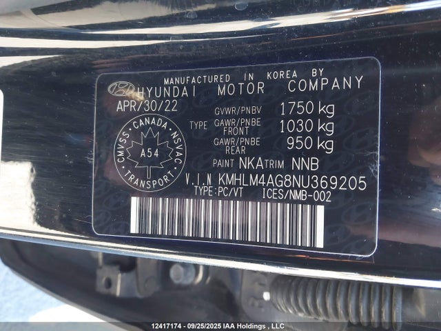 KMHLM4AG8NU369205 Hyundai mpi nu pe