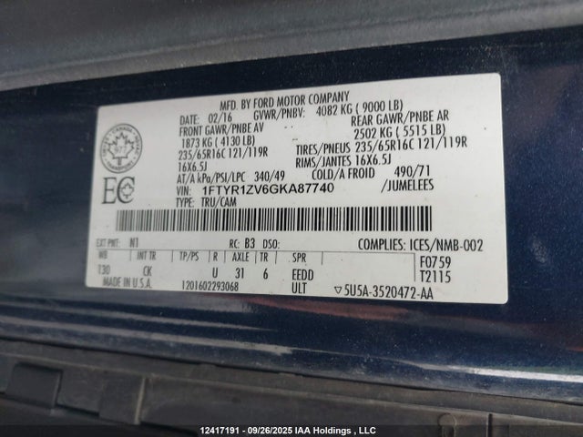 1FTYR1ZV6GKA87740 Ford Transit