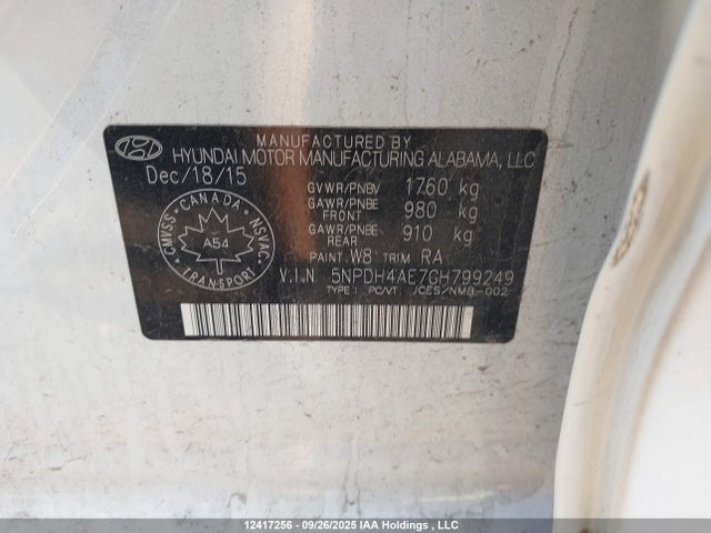 Hyundai dohc mpi nu 2016 5NPDH4AE7GH799249 Image 9