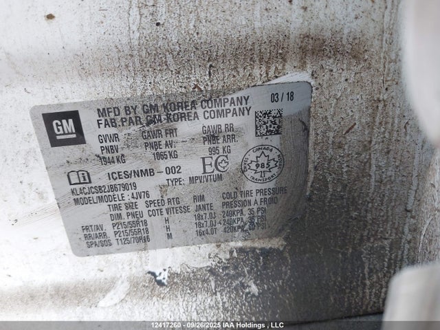 Buick luv: mfi, variable valve timing, alum, e85 max 2018 KL4CJCSB2JB679019 Image 9