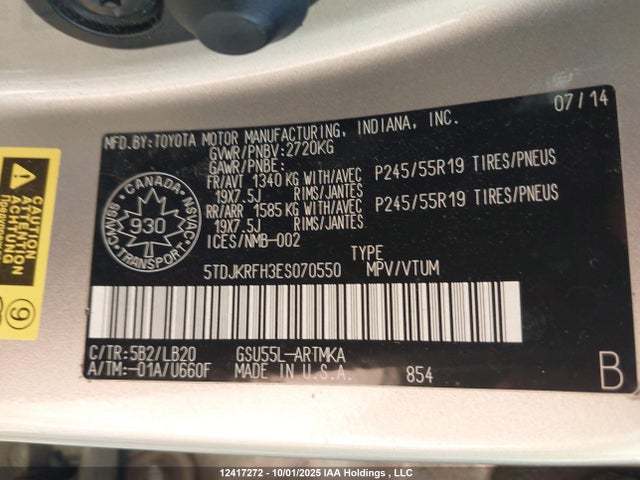 5TDJKRFH3ES070550 Toyota 2gr-fe