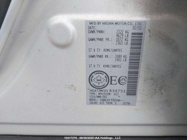 Nissan Rogue 2015 5N1AT2MV5FC834751 Image 9