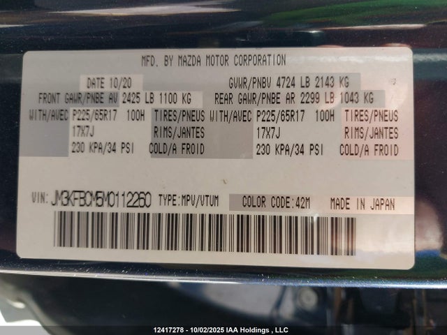 Mazda py cylinder decativation 2021 JM3KFBCM5M0112260 Image 9