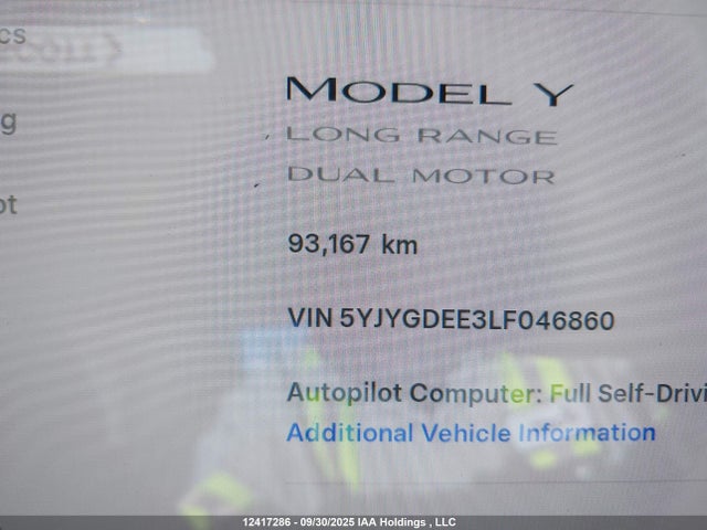 5YJYGDEE3LF046860 Tesla Model Y