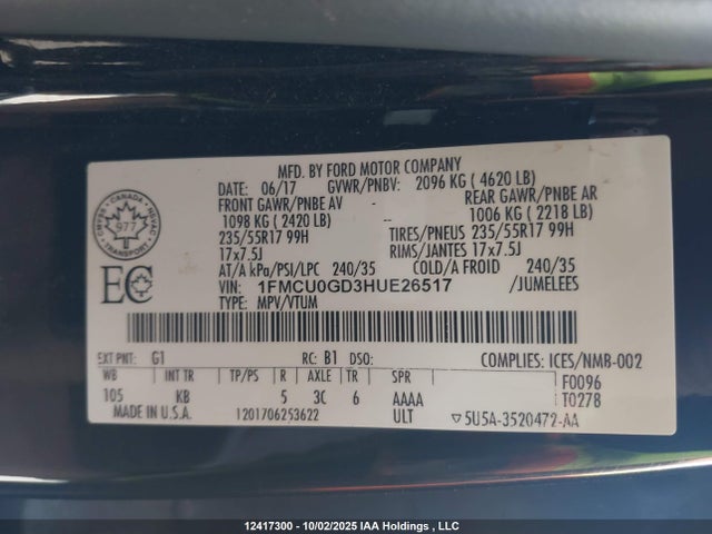 1FMCU0GD3HUE26517 Ford ESCAPE SE