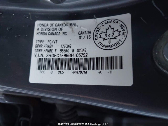 2HGFC1F96GH105792 Honda l15b7
