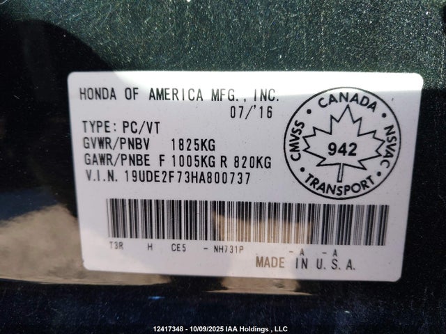 Acura k24v7 2017 19UDE2F73HA800737 Image 9