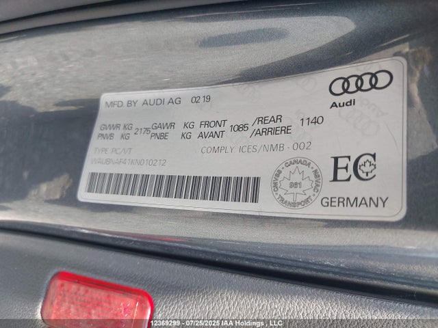 Aukcja sprzedaży 2019 Audi A4 Allroad 45 Progressiv, vin: WAUBNAF41KN010212, numer aukcji: 12369299