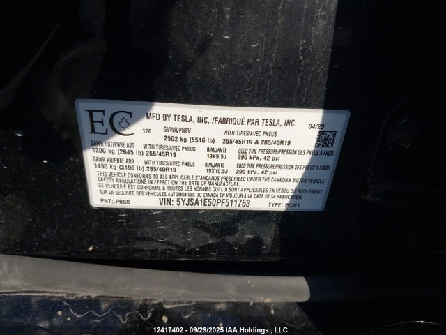 Tesla MODEL S 2023 5YJSA1E50PF511753 Image 9