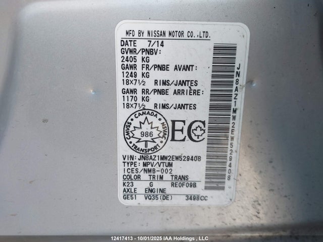 Nissan Murano 2014 JN8AZ1MW2EW529408 Image 9