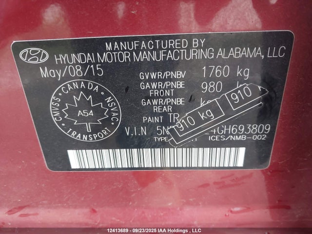 5NPDH4AE4GH693809 Hyundai dohc mpi nu