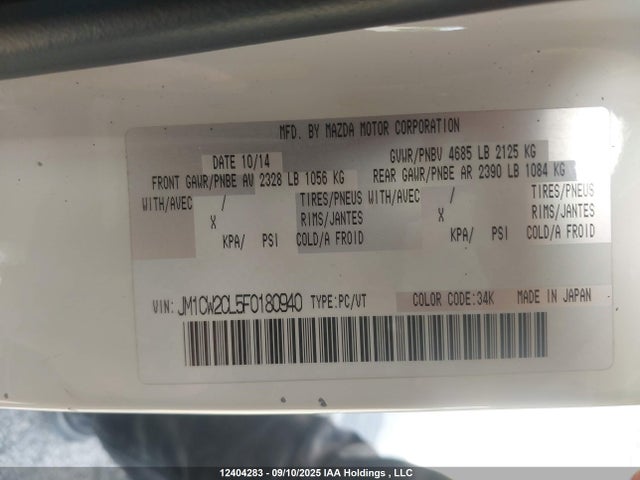 Mazda l5x 2015 JM1CW2CL5F0180940 Image 9