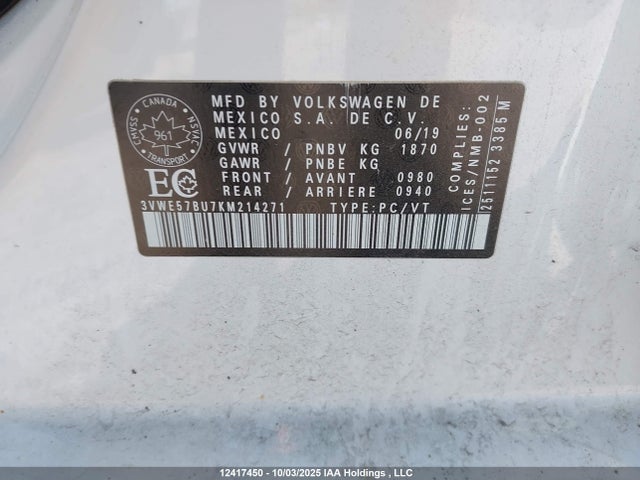 3VWE57BU7KM214271 Volkswagen Jetta 1.4 Tsi Highline