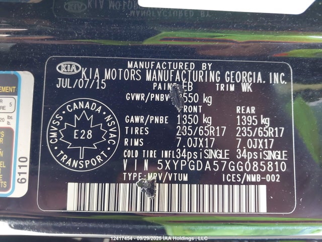 5XYPGDA57GG085810 KIA dohc gdi lambda ii