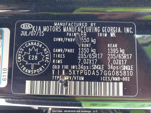 5XYPGDA57GG085810 KIA dohc gdi lambda ii