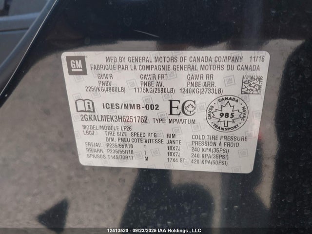 2GKALMEK3H6251762 GMC lea - sidi: spark ignited direct injection, e85 max, alum