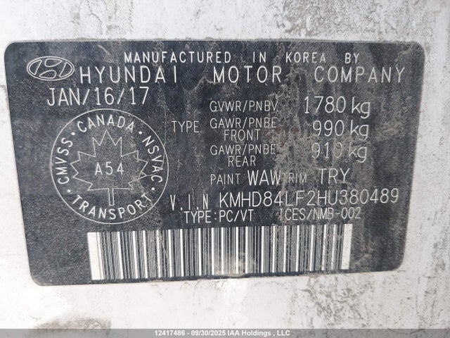 KMHD84LF2HU380489 Hyundai 2017