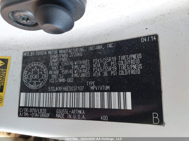 Toyota 2gr-fe 2014 5TDJKRFH6ES037137 Image 17