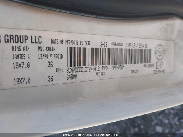 Продаж на аукціоні авто 2012 Dodge Journey Sxt   Crew, vin: 3C4PDCCG1CT278412, номер лоту: 12417519