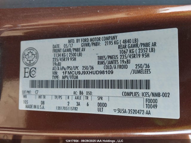 1FMCU9J9XHUD98109 Ford Escape