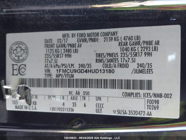 1FMCU9GD4HUD13180 Ford gtdi sigma w/premium fuel