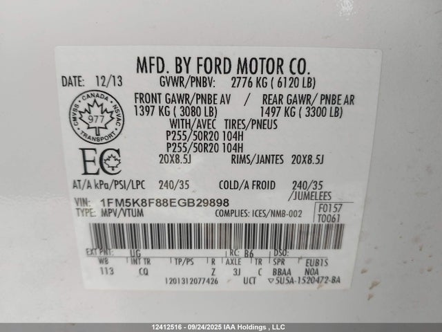 1FM5K8F88EGB29898 Ford Explorer