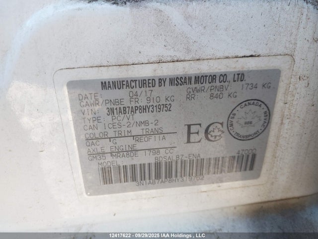 Nissan Sentra 2017 3N1AB7AP8HY319752 Image 9