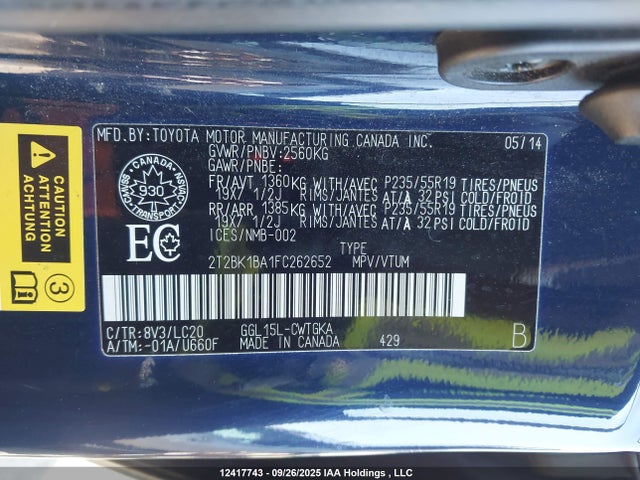 Lexus 2gr-fe 2015 2T2BK1BA1FC262652 Image 9