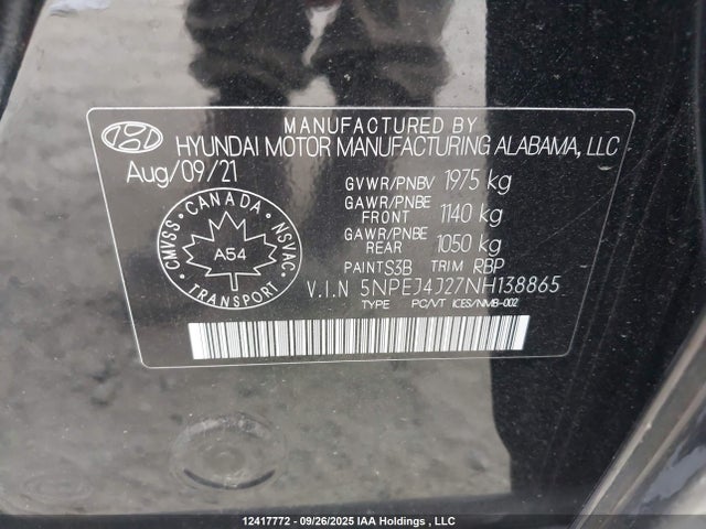 5NPEJ4J27NH138865 Hyundai t-gdi gamma ii