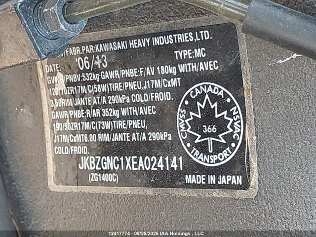 Kawasaki 2014 2014 JKBZGNC1XEA024141 Image 10