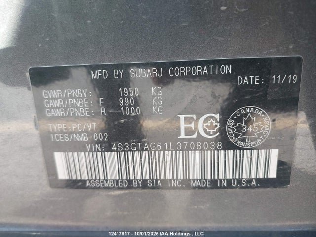 Subaru Impreza 2020 4S3GTAG61L3708038 Image 9