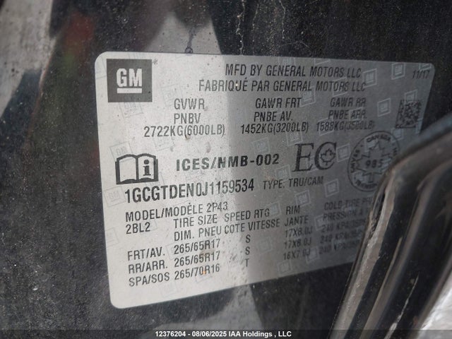 1GCGTDEN0J1159534 Chevrolet lgz - di: direct injection, vvt: variable valve timing, alum, var2, gen2