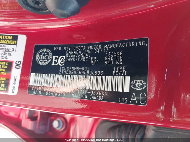Toyota 2zr-fe 2017 2T1BURHE6HC900906 Image 17